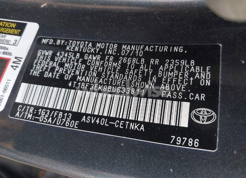 Photo 9 of 2011 Toyota Camry LE (VIN 4T1BF3EK8BU633811)