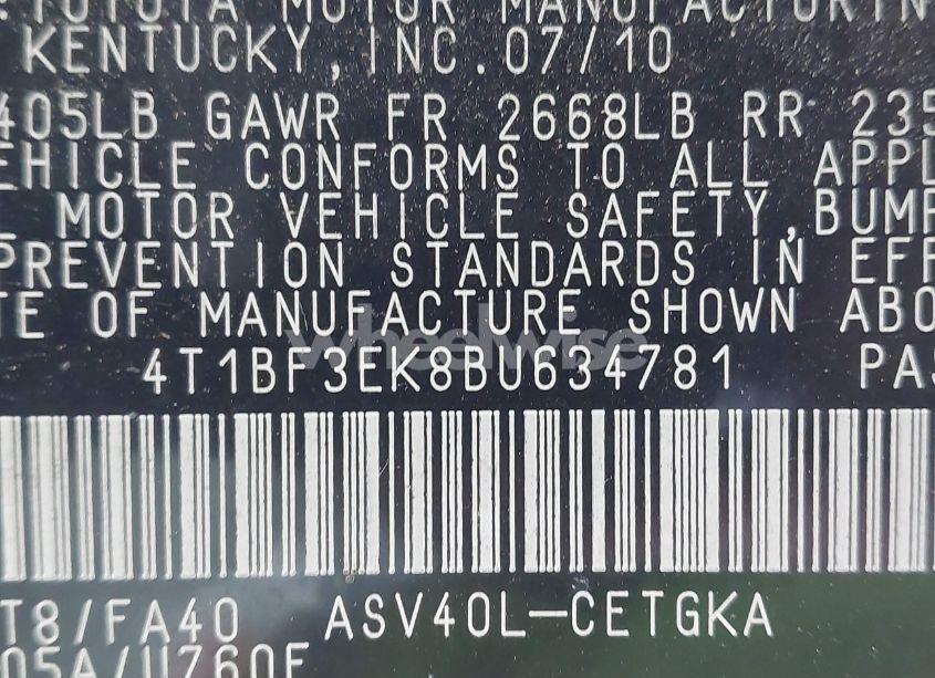 Photo 9 of 2011 Toyota Camry XLE (VIN 4T1BF3EK8BU634781)