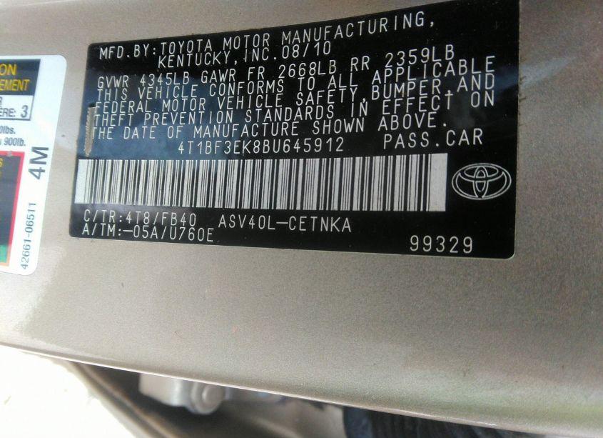 Photo 9 of 2011 Toyota Camry (VIN 4T1BF3EK8BU645912)