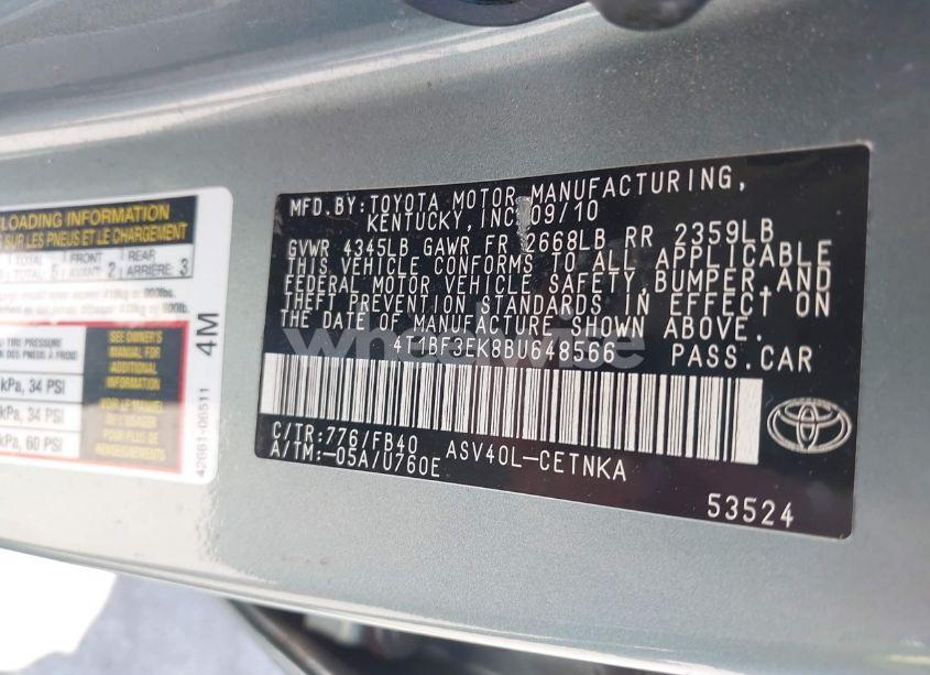 Photo 9 of 2011 Toyota Camry LE (VIN 4T1BF3EK8BU648566)