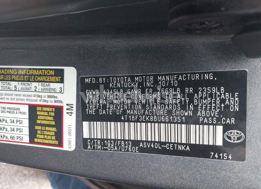 Photo 9 of 2011 Toyota Camry LE (VIN 4T1BF3EK8BU661351)