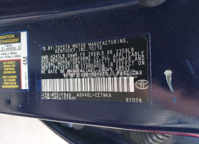 Photo 9 of 2011 Toyota Camry LE (VIN 4T1BF3EK8BU666470)