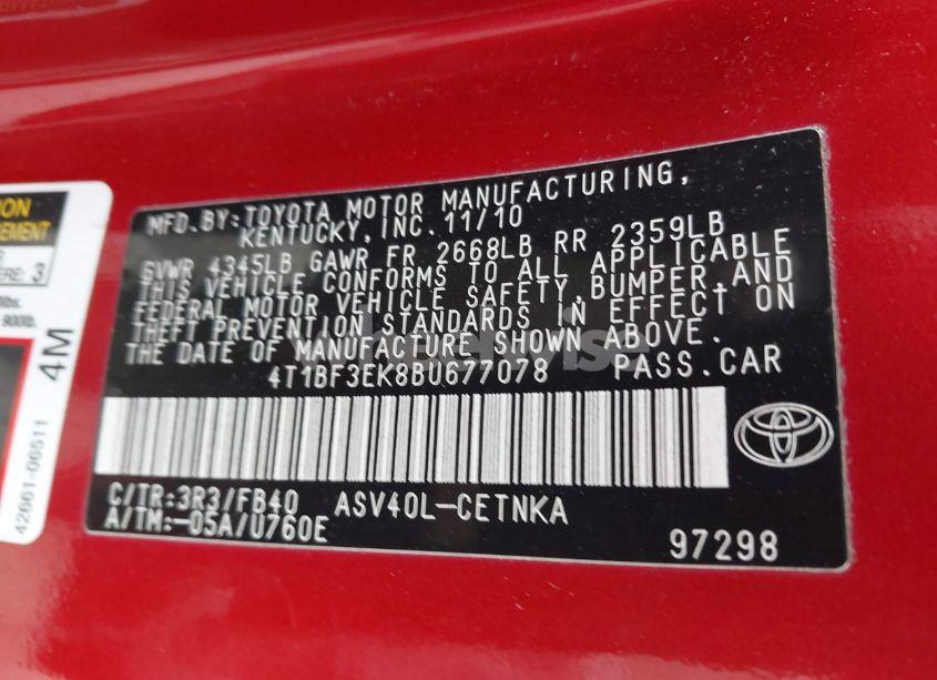Photo 9 of 2011 Toyota Camry LE (VIN 4T1BF3EK8BU677078)