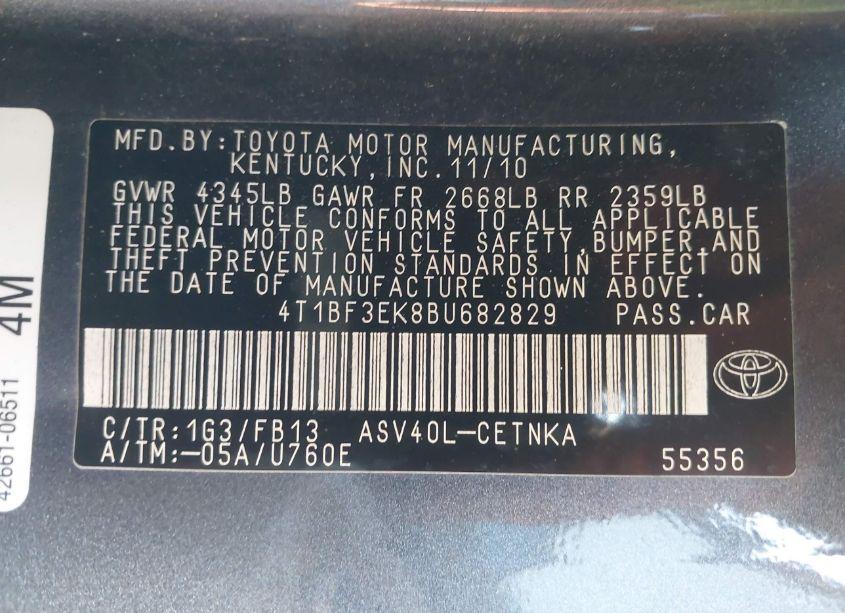 Photo 9 of 2011 Toyota Camry LE (VIN 4T1BF3EK8BU682829)