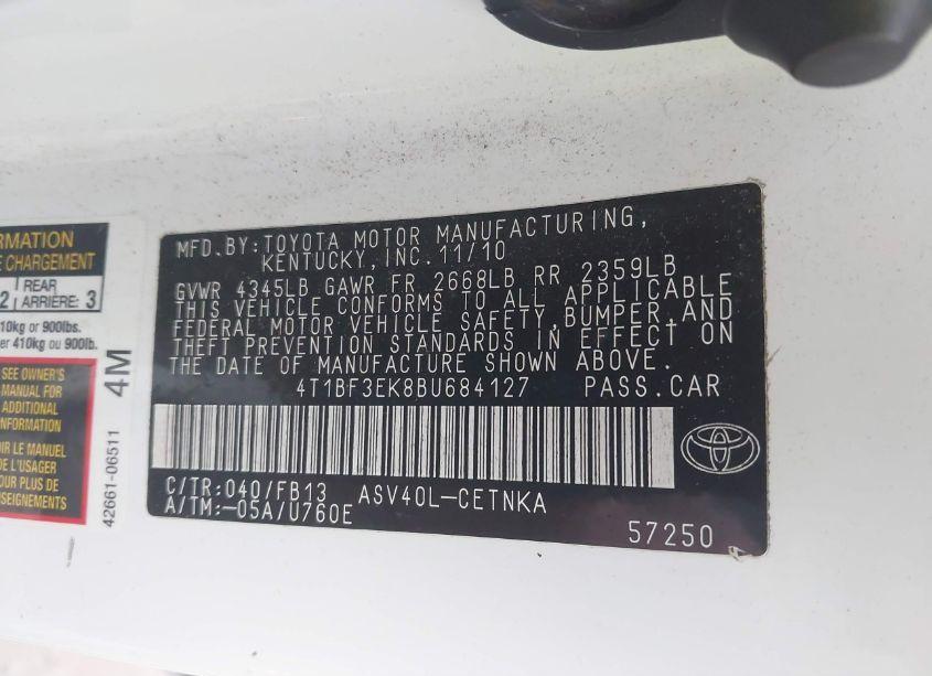 Photo 9 of 2011 Toyota Camry LE (VIN 4T1BF3EK8BU684127)