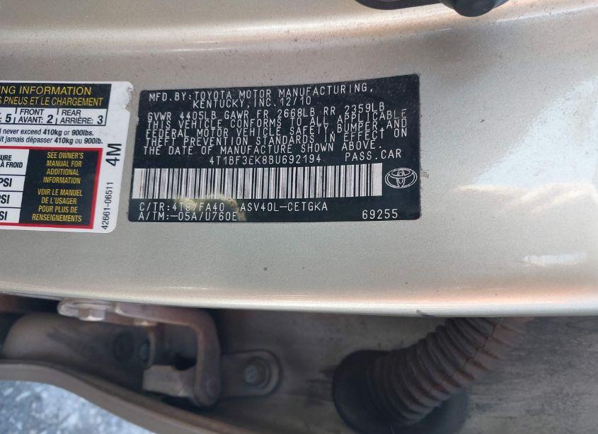 Photo 9 of 2011 Toyota Camry XLE (VIN 4T1BF3EK8BU692194)