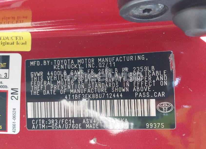 Photo 9 of 2011 Toyota Camry SE (VIN 4T1BF3EK8BU712444)