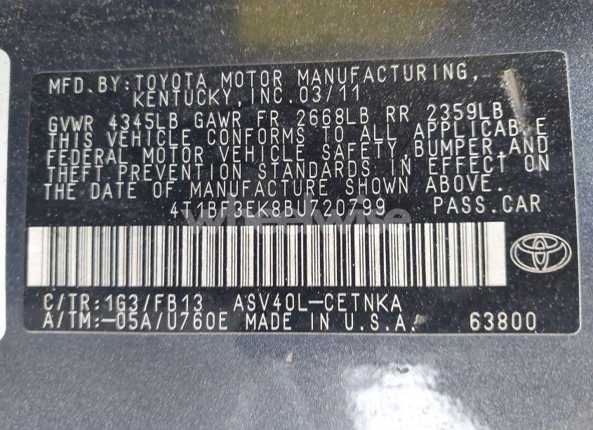 Photo 9 of 2011 Toyota Camry LE (VIN 4T1BF3EK8BU720799)