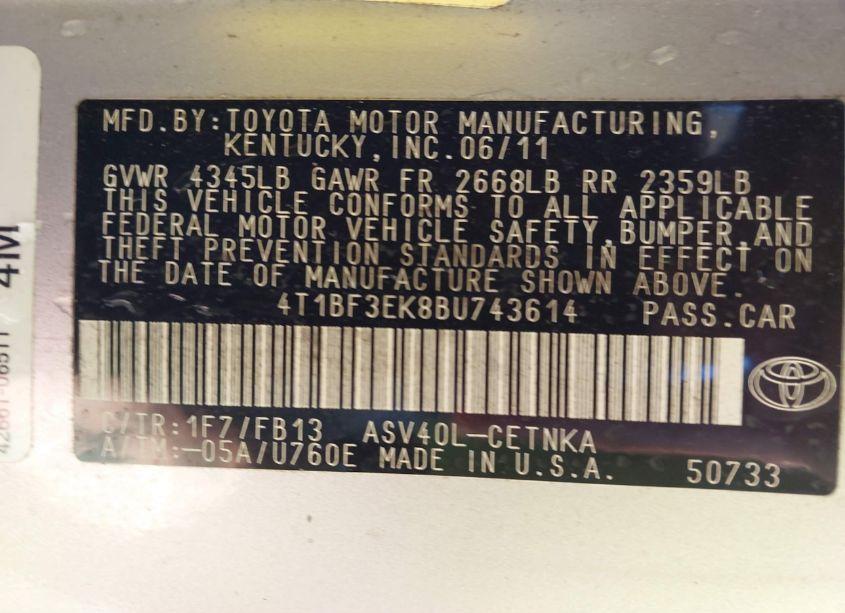 Photo 9 of 2011 Toyota Camry (VIN 4T1BF3EK8BU743614)