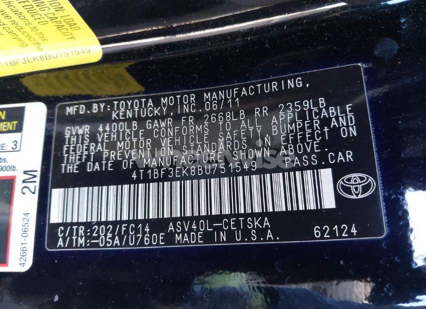 Photo 9 of 2011 Toyota Camry SE (VIN 4T1BF3EK8BU751549)