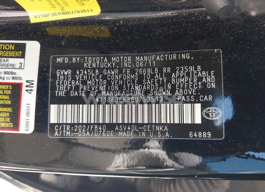 Photo 9 of 2011 Toyota Camry (VIN 4T1BF3EK8BU753513)