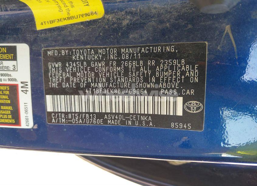 Photo 9 of 2011 Toyota Camry LE (VIN 4T1BF3EK8BU769064)