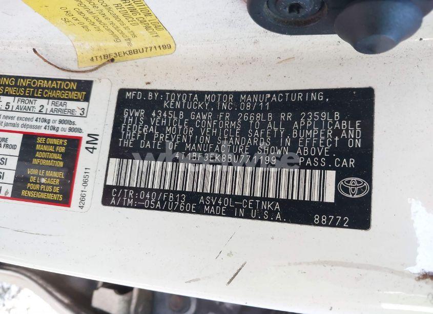 Photo 9 of 2011 Toyota Camry LE (VIN 4T1BF3EK8BU771199)