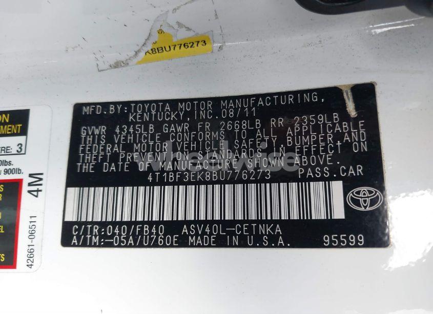 Photo 9 of 2011 Toyota Camry LE (VIN 4T1BF3EK8BU776273)