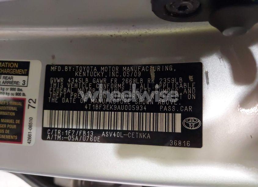 Photo 9 of 2010 Toyota Camry LE (VIN 4T1BF3EK9AU005934)