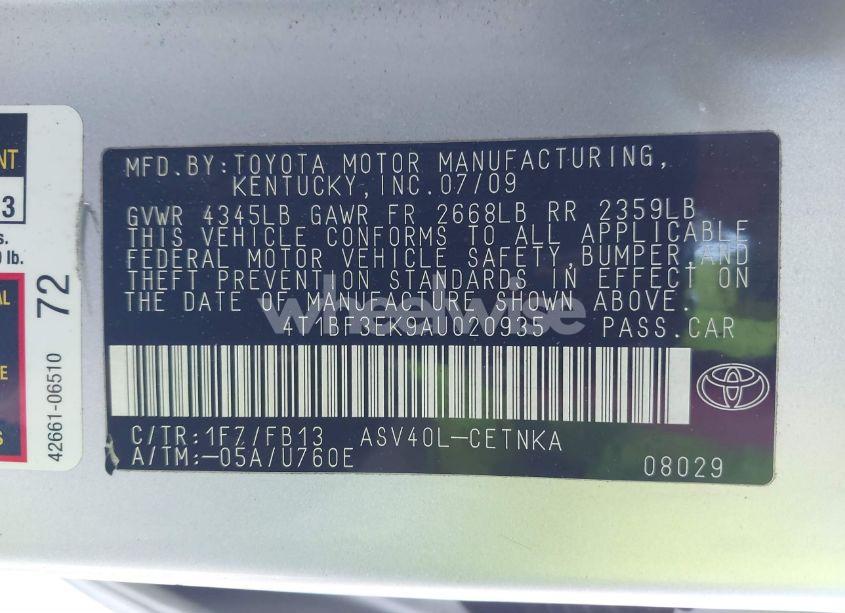 Photo 9 of 2010 Toyota Camry LE (VIN 4T1BF3EK9AU020935)