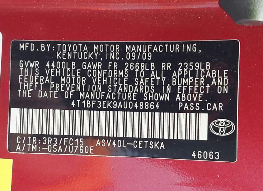 Photo 9 of 2010 Toyota Camry SE (VIN 4T1BF3EK9AU048864)
