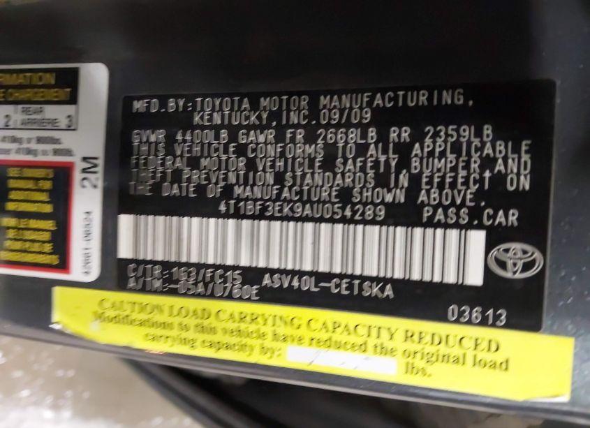 Photo 9 of 2010 Toyota Camry SE (VIN 4T1BF3EK9AU054289)