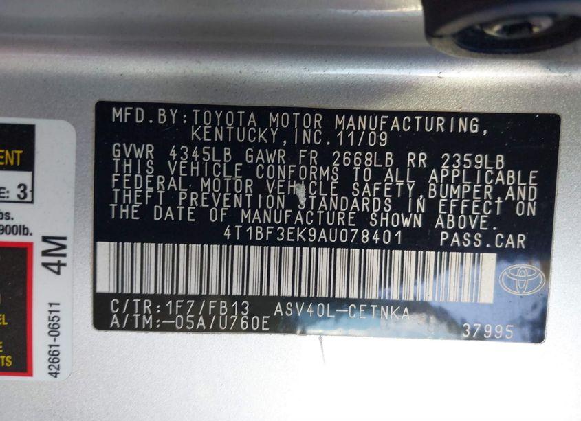 Photo 9 of 2010 Toyota Camry LE (VIN 4T1BF3EK9AU078401)