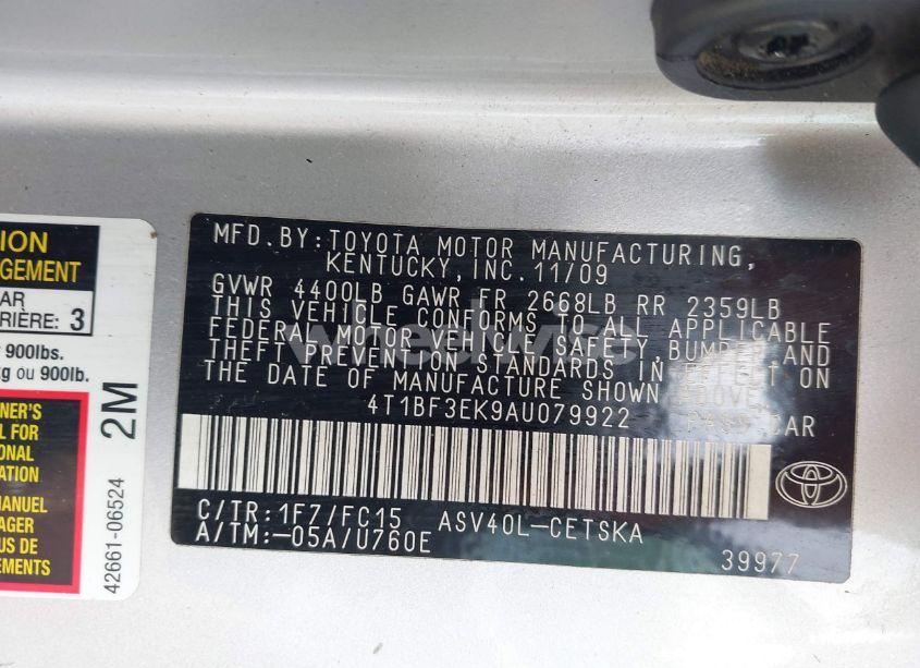 Photo 9 of 2010 Toyota Camry SE (VIN 4T1BF3EK9AU079922)