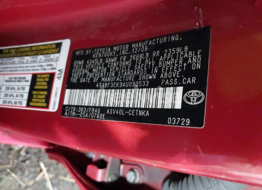 Photo 9 of 2010 Toyota Camry LE (VIN 4T1BF3EK9AU090533)