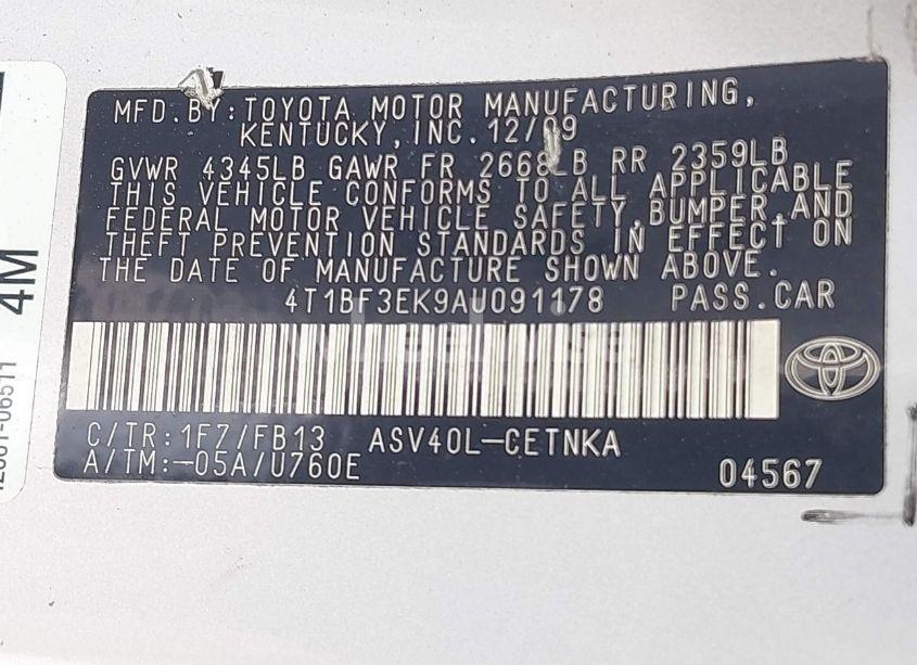 Photo 9 of 2010 Toyota Camry LE (VIN 4T1BF3EK9AU091178)