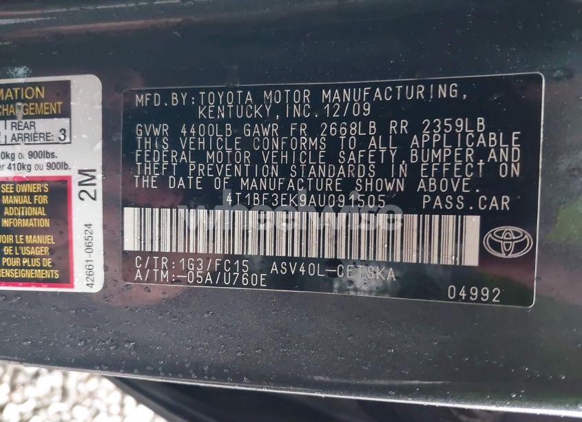 Photo 9 of 2010 Toyota Camry SE (VIN 4T1BF3EK9AU091505)