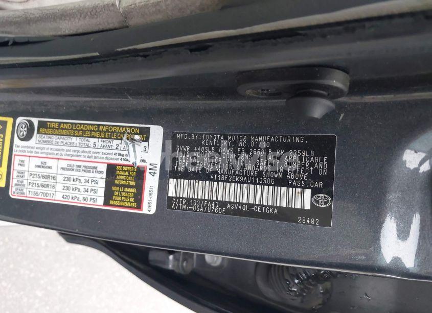 Photo 9 of 2010 Toyota Camry XLE (VIN 4T1BF3EK9AU110506)