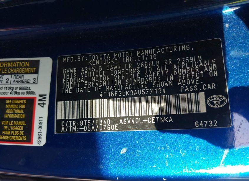 Photo 9 of 2010 Toyota Camry LE (VIN 4T1BF3EK9AU577134)