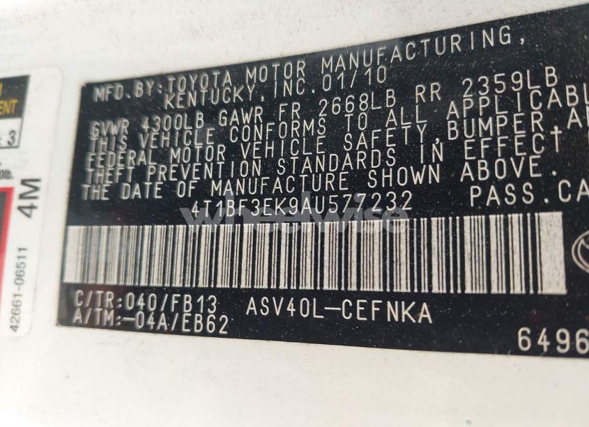 Photo 9 of 2010 Toyota Camry (VIN 4T1BF3EK9AU577232)