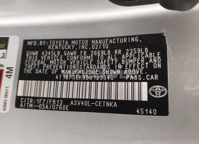 Photo 9 of 2011 Toyota Camry LE (VIN 4T1BF3EK9BU123340)