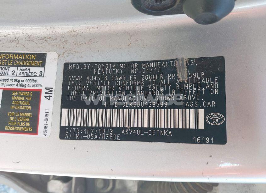 Photo 9 of 2011 Toyota Camry LE (VIN 4T1BF3EK9BU139599)