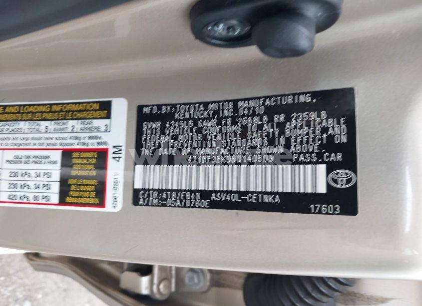 Photo 9 of 2011 Toyota Camry LE (VIN 4T1BF3EK9BU140509)