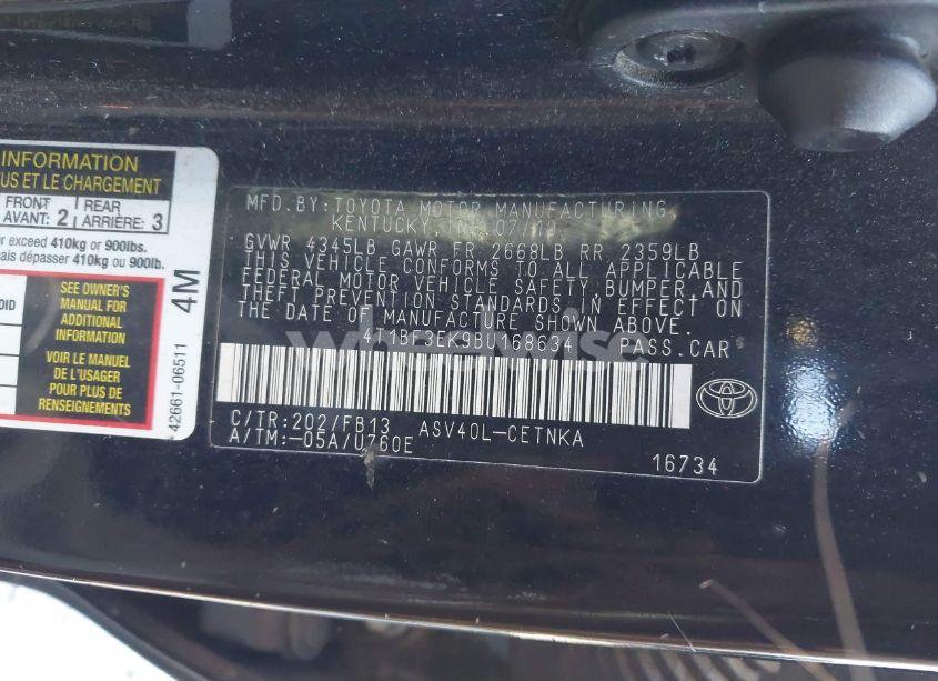 Photo 9 of 2011 Toyota Camry LE (VIN 4T1BF3EK9BU168634)