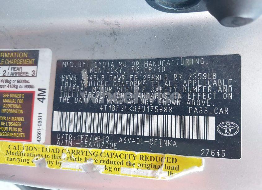 Photo 9 of 2011 Toyota Camry LE (VIN 4T1BF3EK9BU175888)