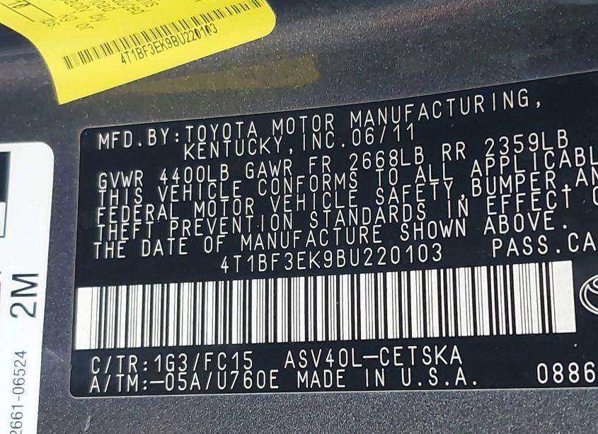 Photo 9 of 2011 Toyota Camry SE (VIN 4T1BF3EK9BU220103)