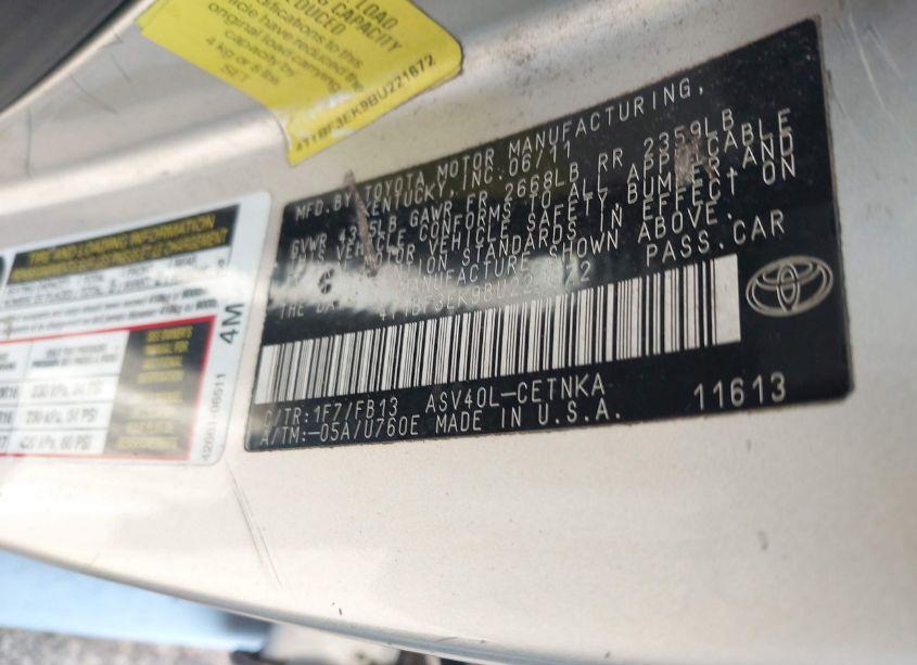 Photo 9 of 2011 Toyota Camry LE (VIN 4T1BF3EK9BU221672)