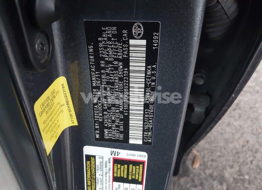 Photo 9 of 2011 Toyota Camry LE (VIN 4T1BF3EK9BU223194)