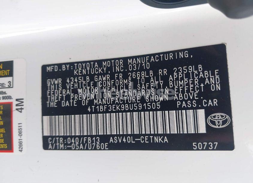 Photo 9 of 2011 Toyota Camry LE (VIN 4T1BF3EK9BU591505)