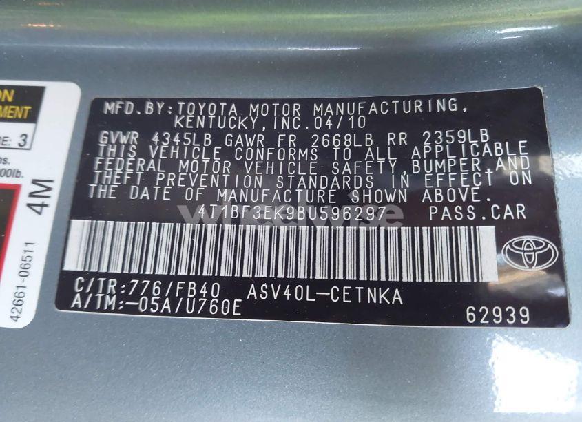 Photo 9 of 2011 Toyota Camry LE (VIN 4T1BF3EK9BU596297)