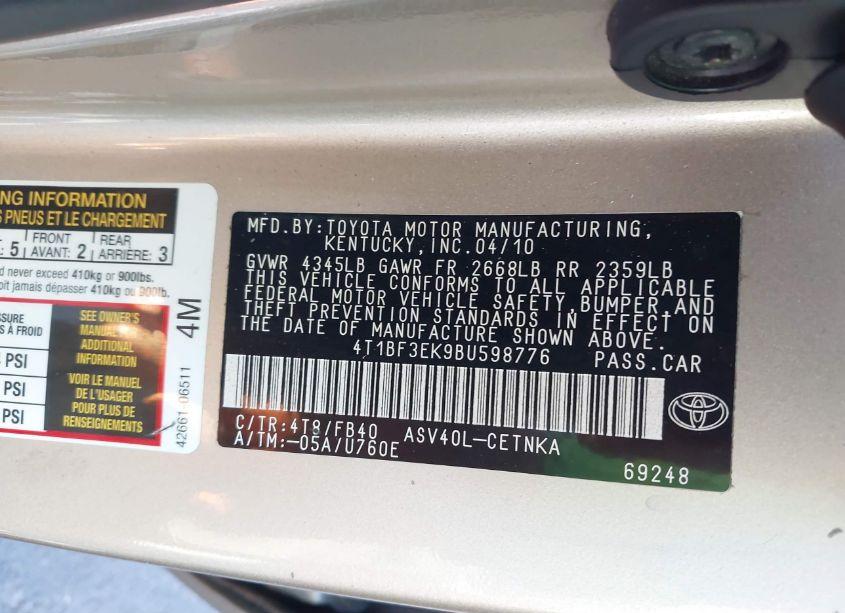 Photo 9 of 2011 Toyota Camry LE (VIN 4T1BF3EK9BU598776)