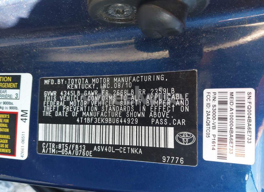 Photo 9 of 2011 Toyota Camry LE (VIN 4T1BF3EK9BU644929)