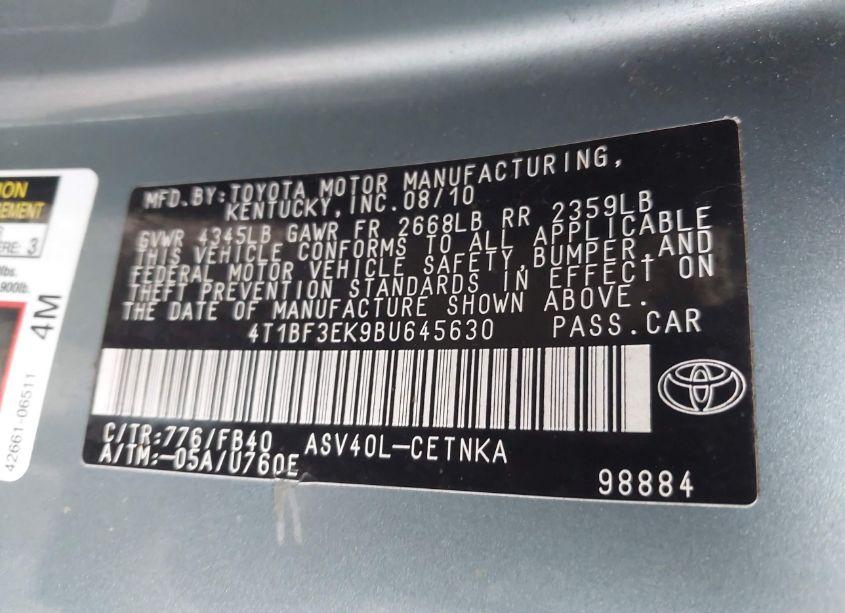Photo 9 of 2011 Toyota Camry LE (VIN 4T1BF3EK9BU645630)