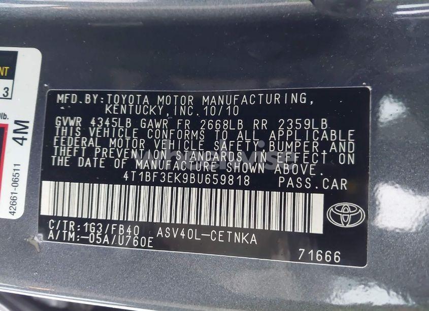 Photo 9 of 2011 Toyota Camry LE (VIN 4T1BF3EK9BU659818)