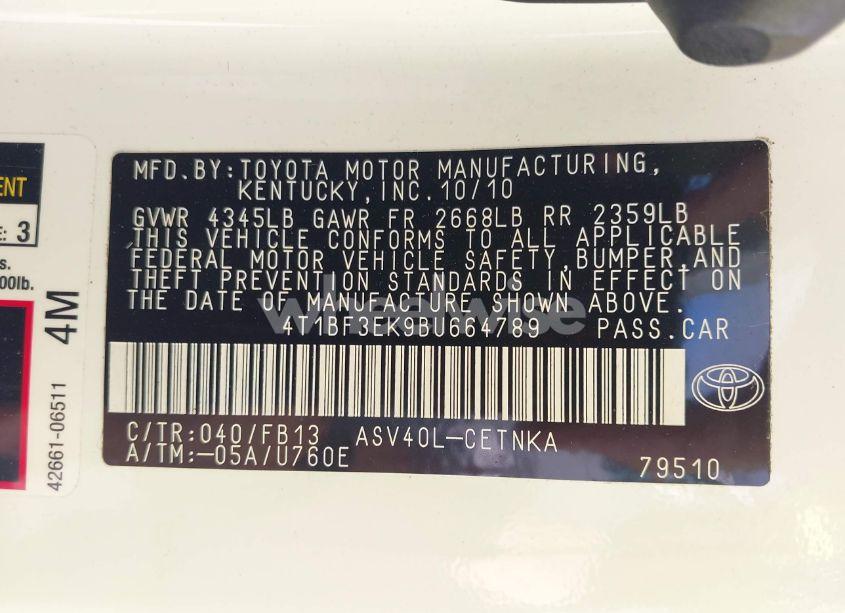 Photo 9 of 2011 Toyota Camry LE (VIN 4T1BF3EK9BU664789)