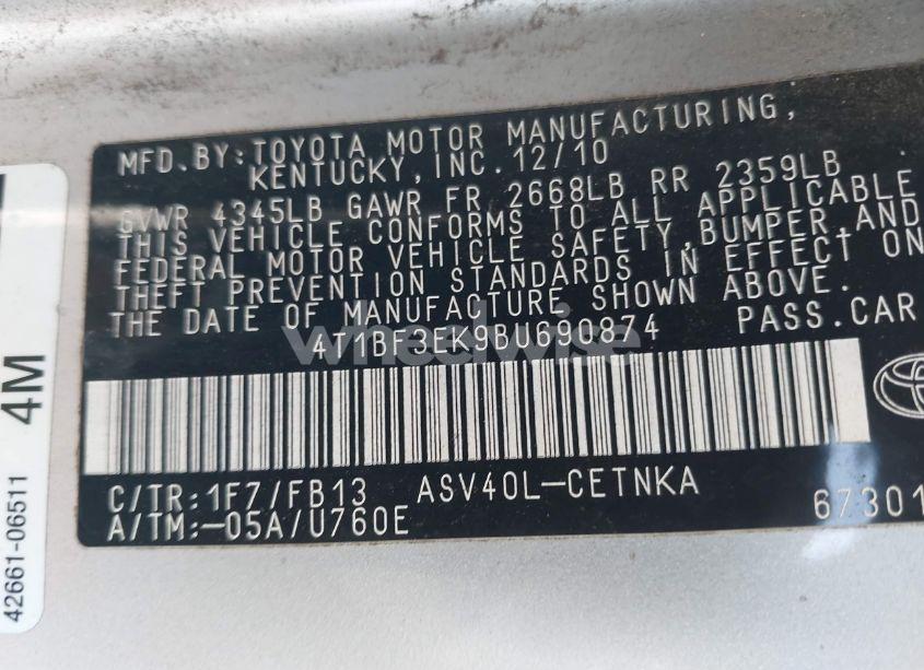 Photo 9 of 2011 Toyota Camry LE (VIN 4T1BF3EK9BU690874)