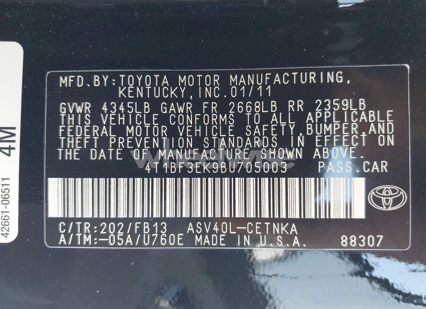 Photo 9 of 2011 Toyota Camry LE (VIN 4T1BF3EK9BU705003)