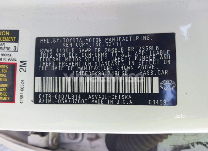 Photo 9 of 2011 Toyota Camry SE (VIN 4T1BF3EK9BU718866)