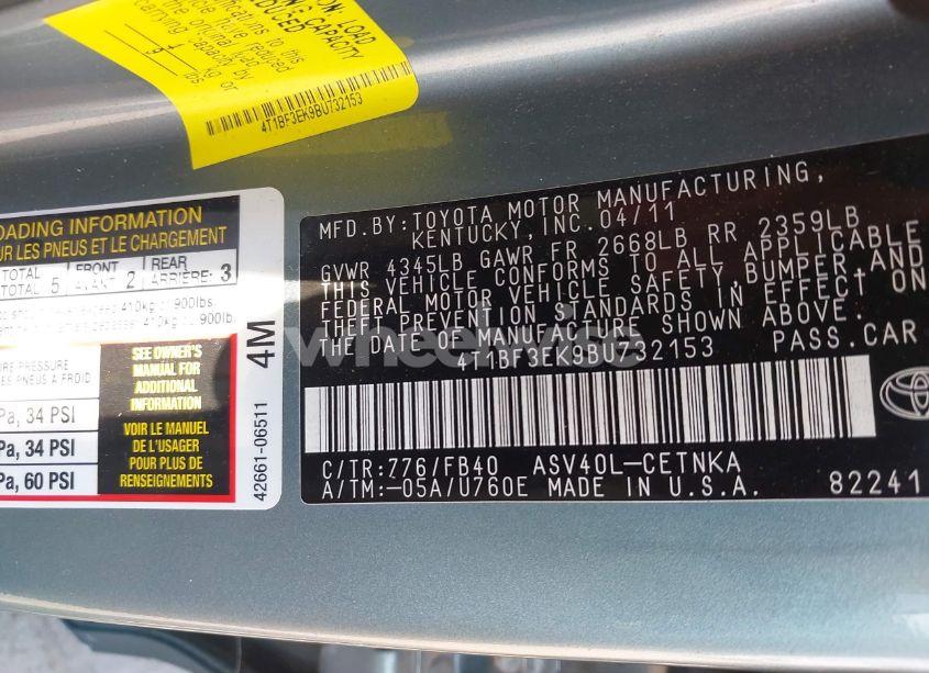 Photo 9 of 2011 Toyota Camry LE (VIN 4T1BF3EK9BU732153)