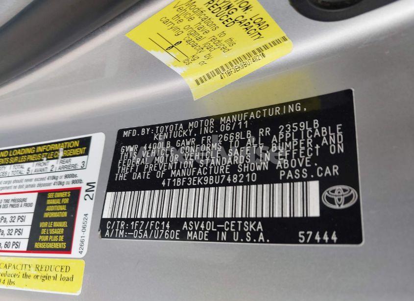 Photo 9 of 2011 Toyota Camry SE (VIN 4T1BF3EK9BU748210)